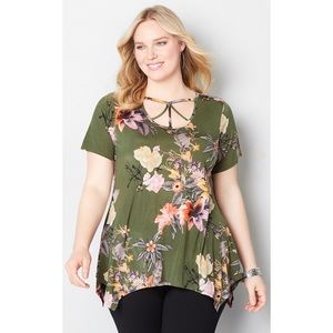 Caged Tropical Floral Sharkbite Top